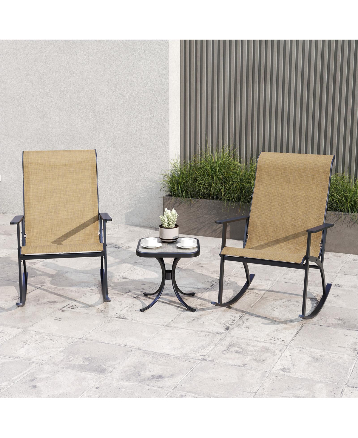 Slickblue Rocking Bistro Set Heavy Duty Chairs with High Back and Wpc Table