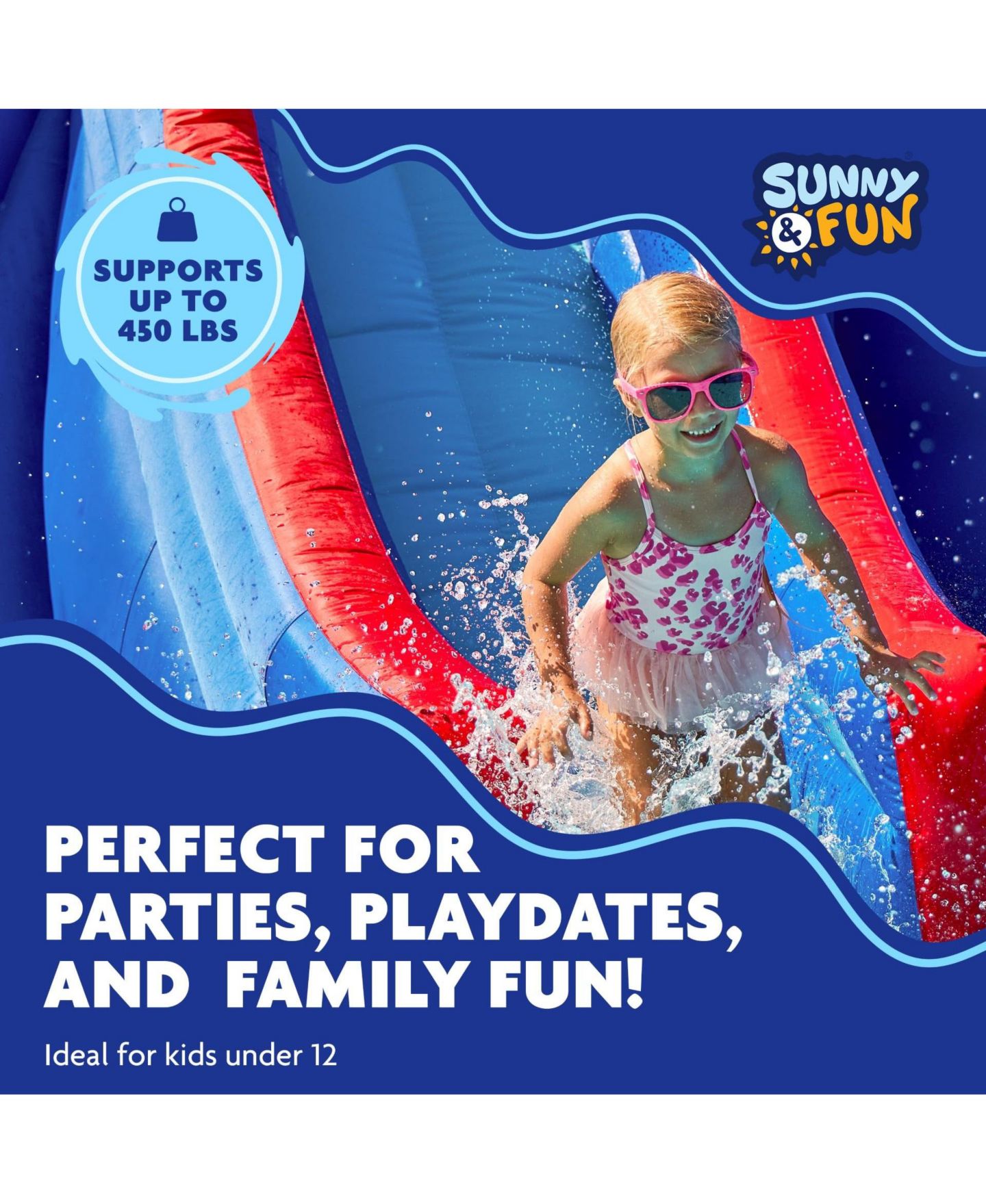 Детская игрушка Sunny & Fun Puncture-Resistant Inflatable Water Slide with Climbing Wall, 14.1'L x 13.1'W x 7.3'H, Nylon Bounce House, цвет: Синий — фото 5