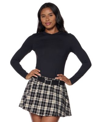 Juniors' Belted Plaid Skirt Mini Dress