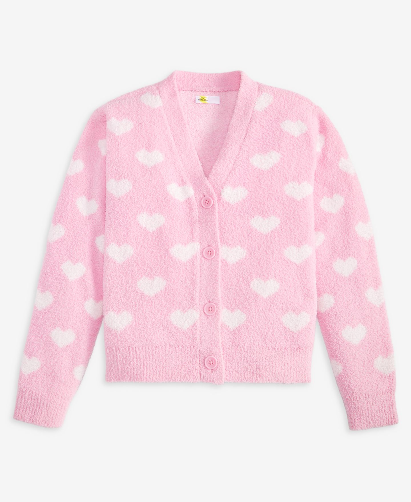 Кардиган Epic Threads Mini Hearts V-Neck для девочек, цвет: Bonbon — фото 1