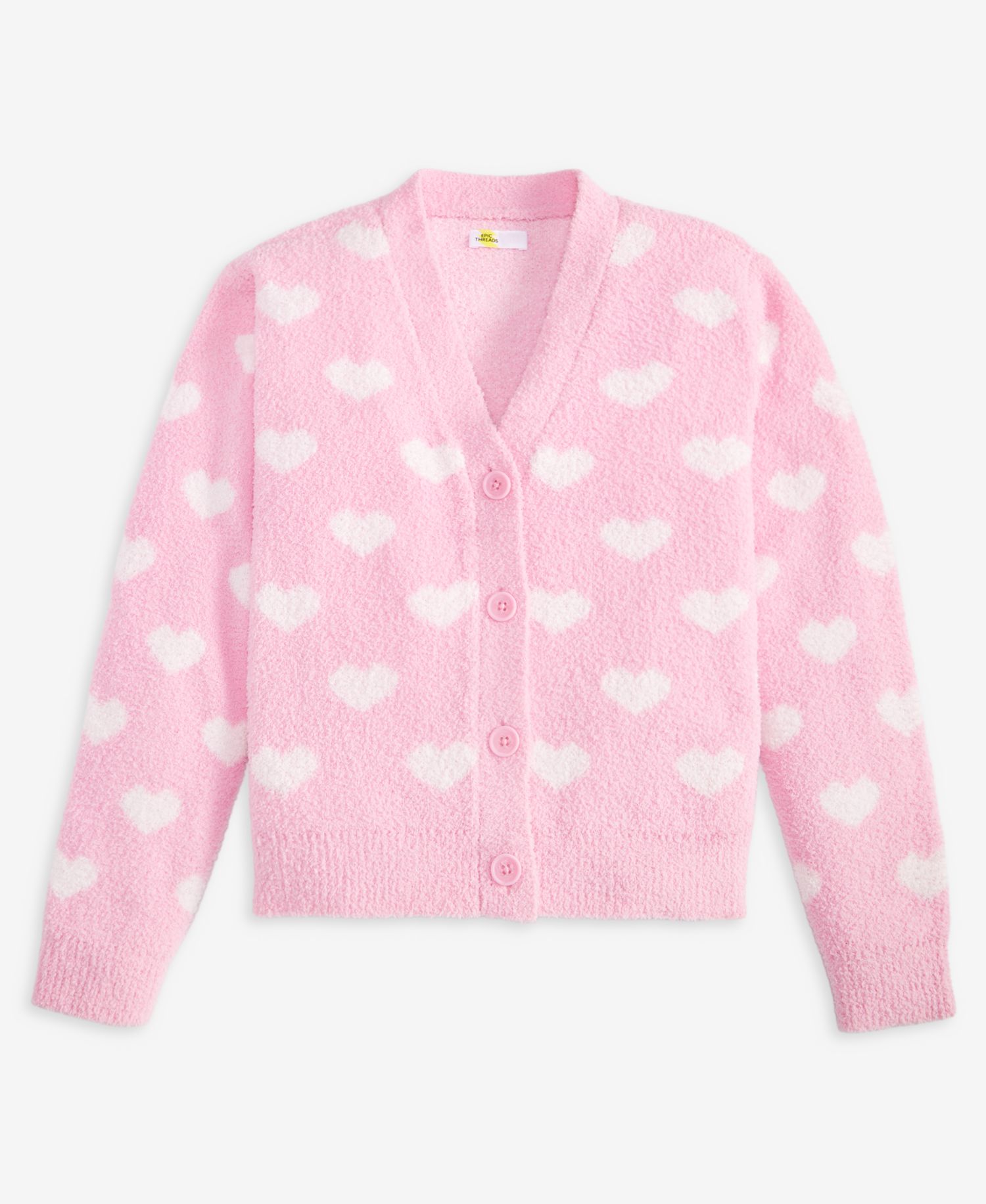 Girls' XS-XL Mini Hearts V-Neck Cardigan