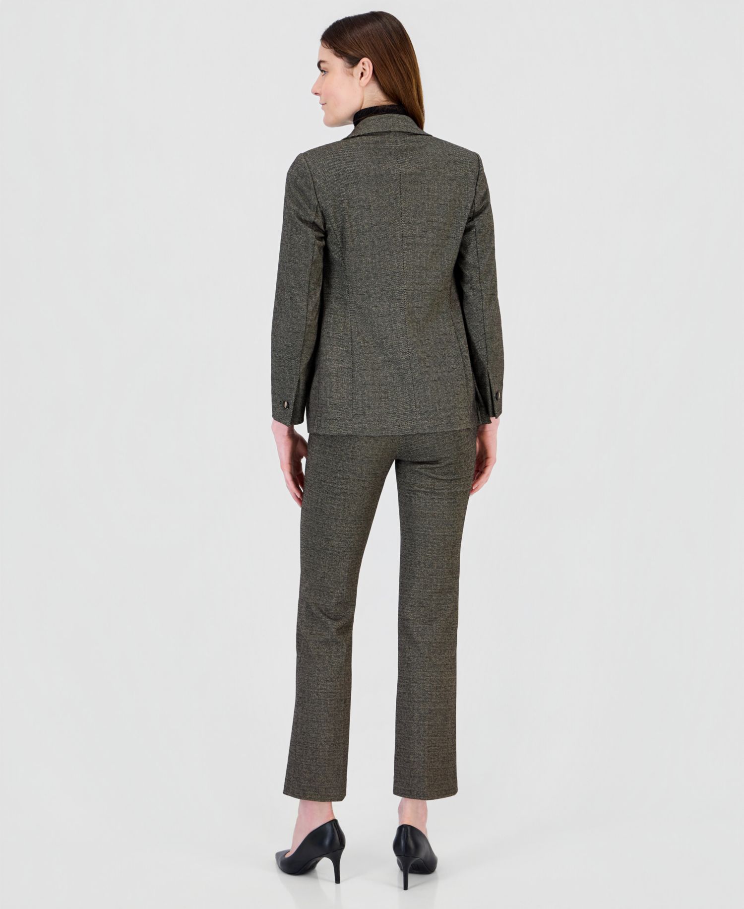 Faux Double-Breasted Blazer, Half-Sleeve Top & Pull-On Pants