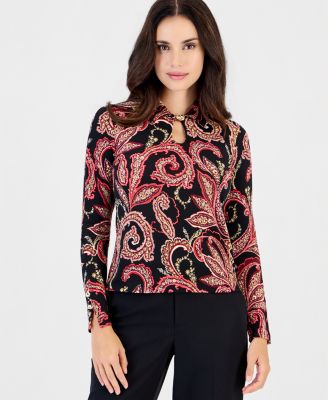 Petite Long-Sleeve Collared Fitted Blouse