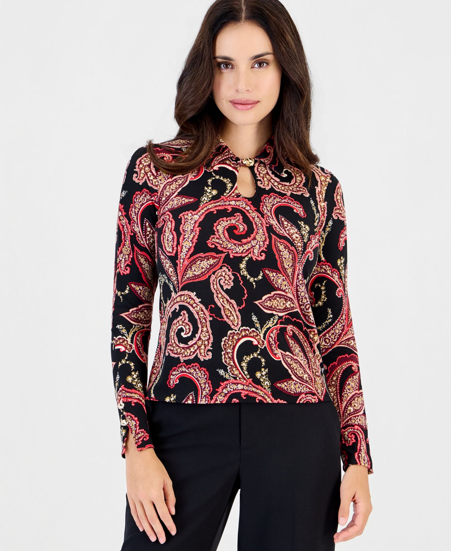 Женская блузка I.N.C. International Concepts Petite Long-Sleeve Collared Fitted, цвет: Shauna Paisley — фото 1
