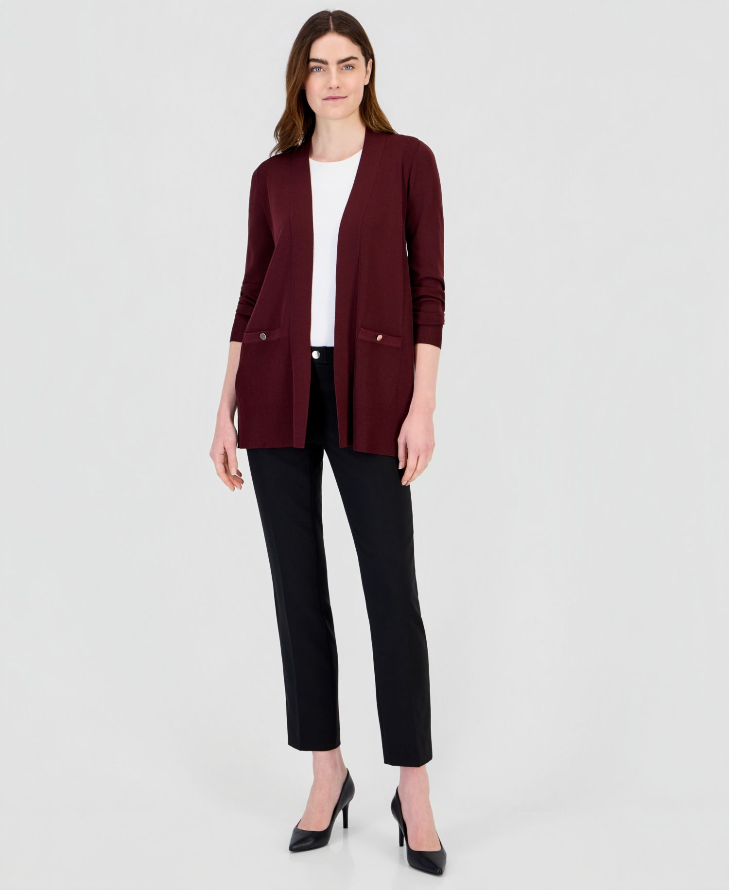 Women's Open-Front Buttoned-Pocket Cardigan