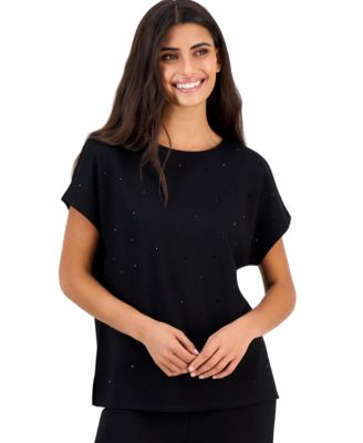 Petite Serentiy Heatset-Embellished Boat Neck Short-Sleeve T-Shirt