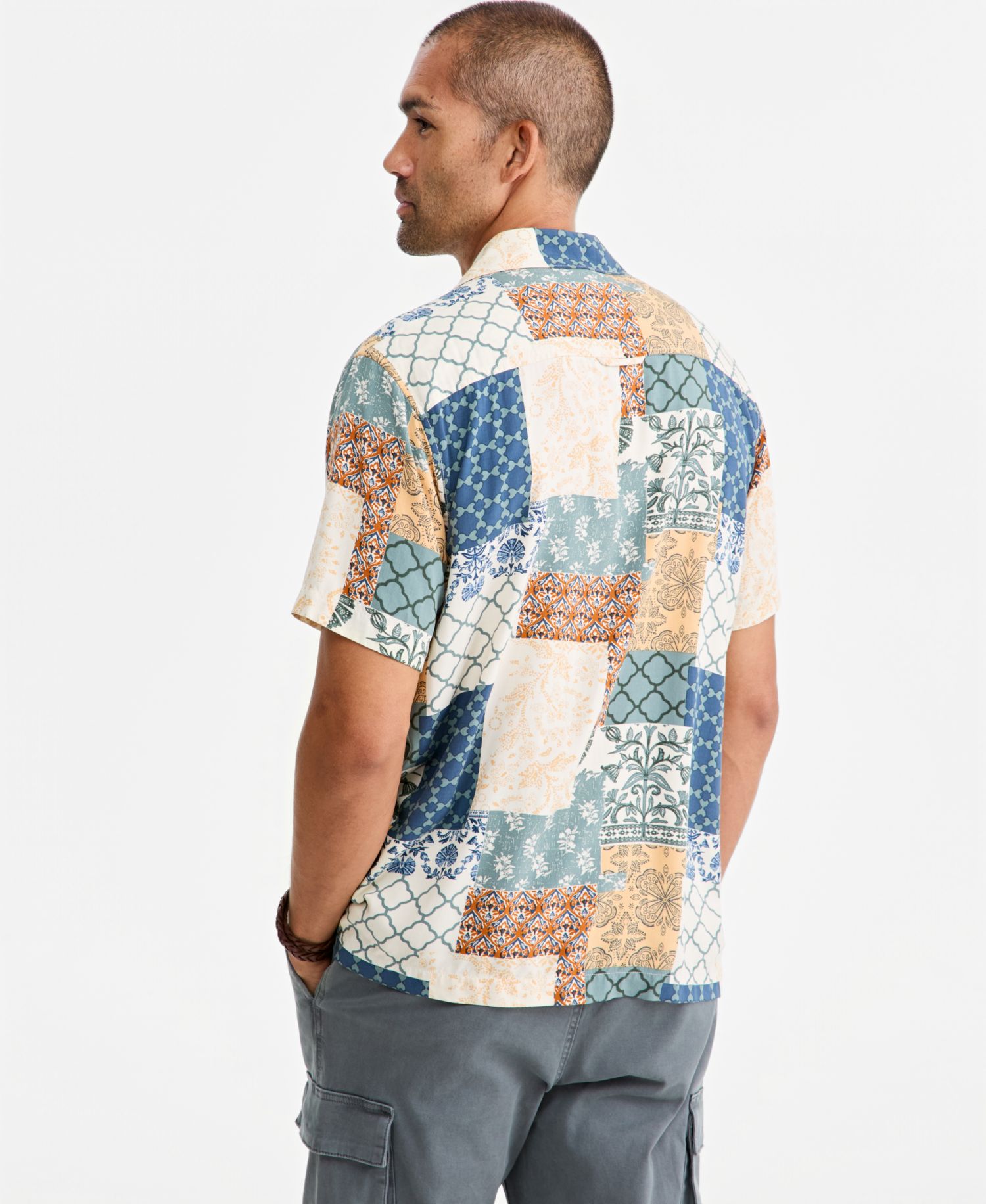 Men's Jones Patchwork-Print Camp Shirt