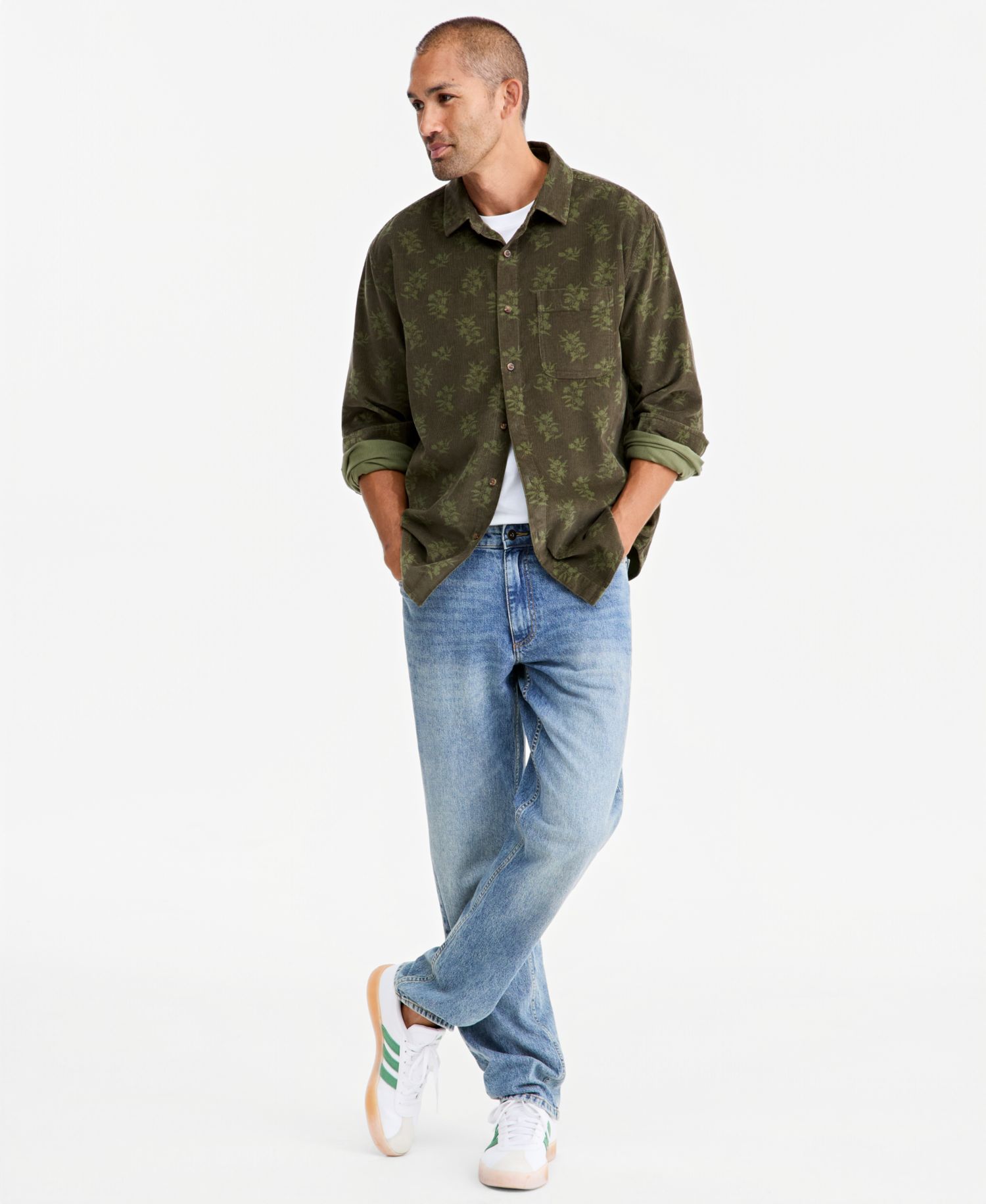 Men's Corduroy Long-Sleeve Floral Shirt