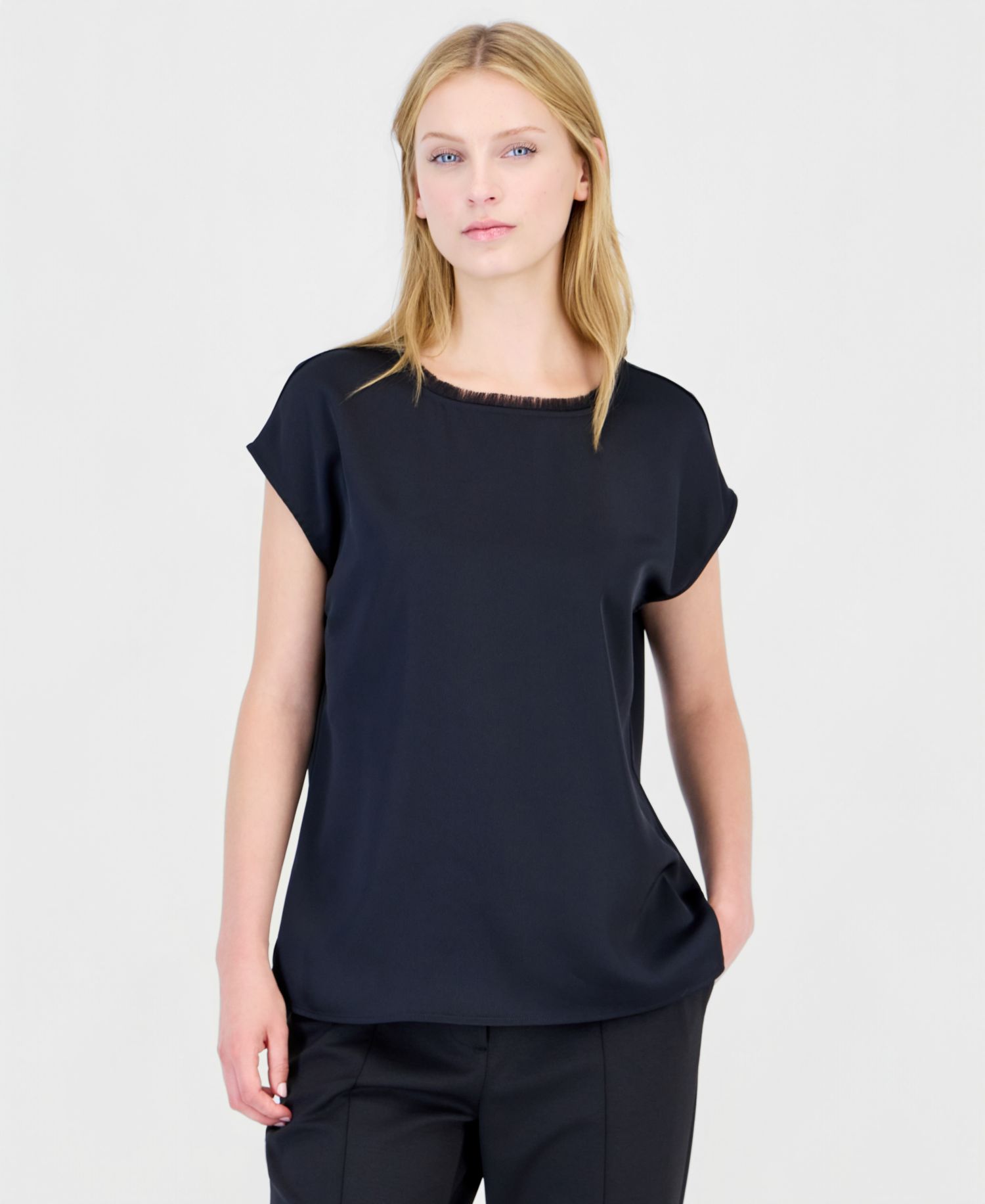 Women's Sleeveless Fringe Boat Neck Satin Blouse