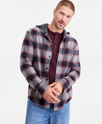 Men's Gauff Hooded Long-Sleeve Flannel Shirt