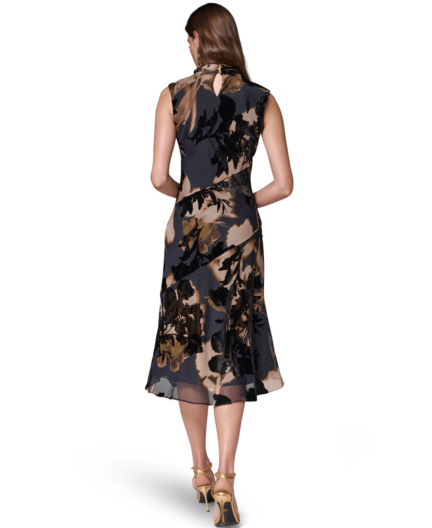Women's Floral-Print Velvet Burnout A-Line Midi Dress