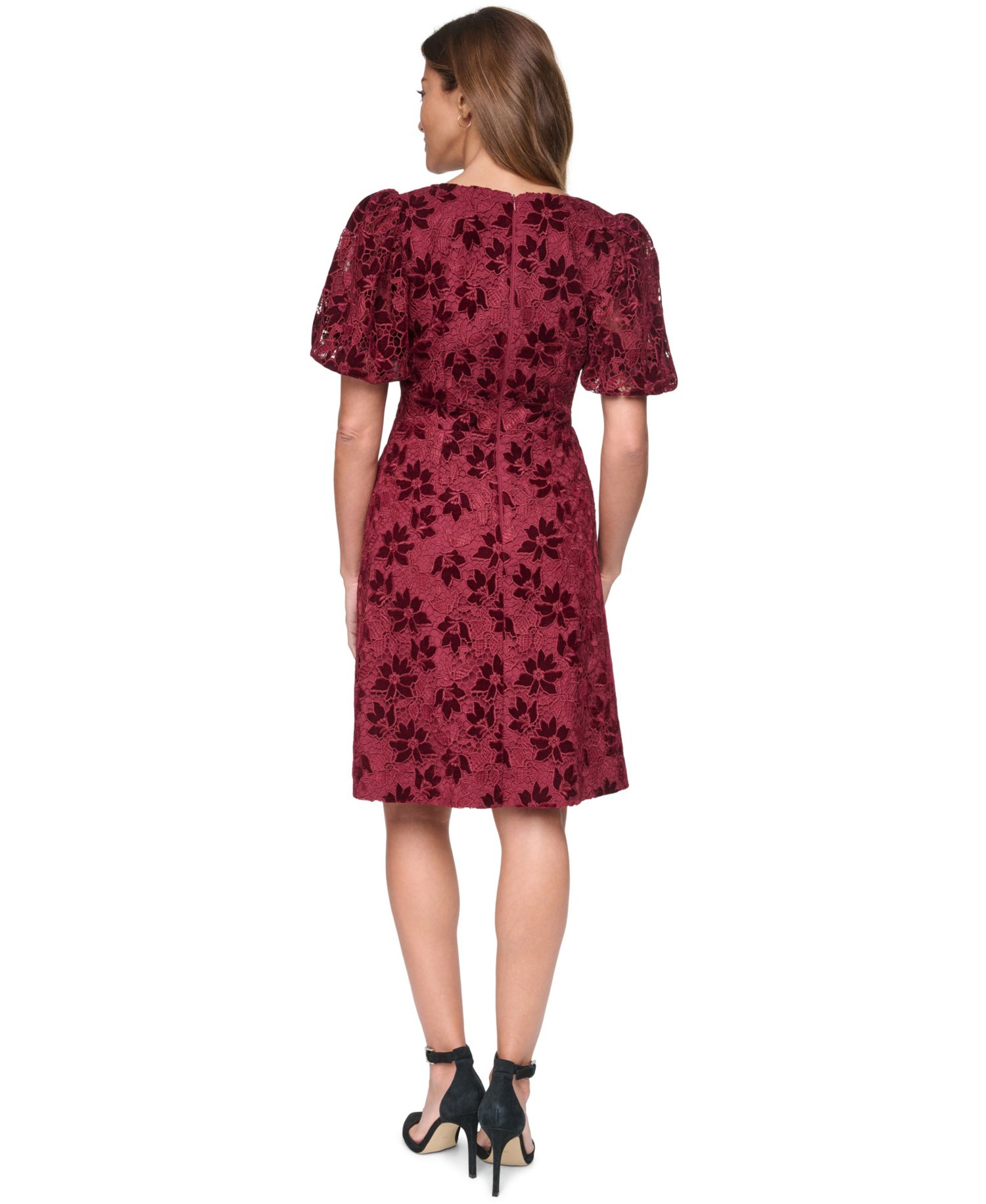 Women's V-Neck Puff Sleeve A-Line Dress