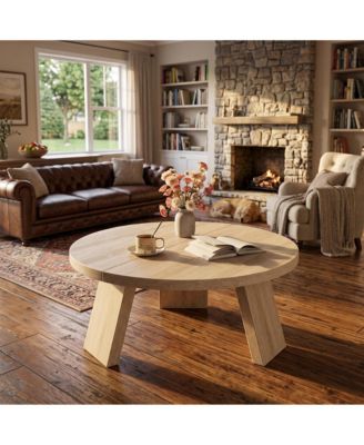 33.5" Round Coffee Table, Modern Center Table with Inclined Legs, Accent Small Cocktail Tables for Living Room, Bedroom, Easy Assembly