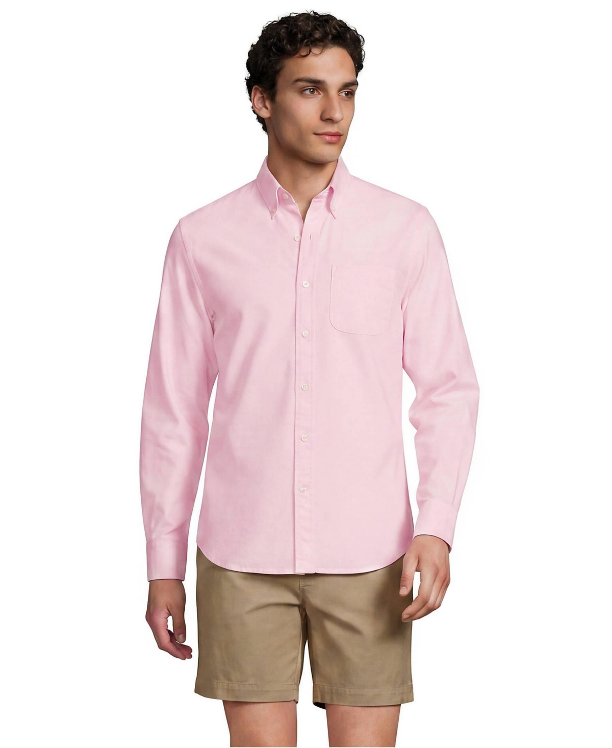 Lands' End Men's Long Sleeve Classic Fit Sail Rigger Oxford Shirt - Pale light rose pink
