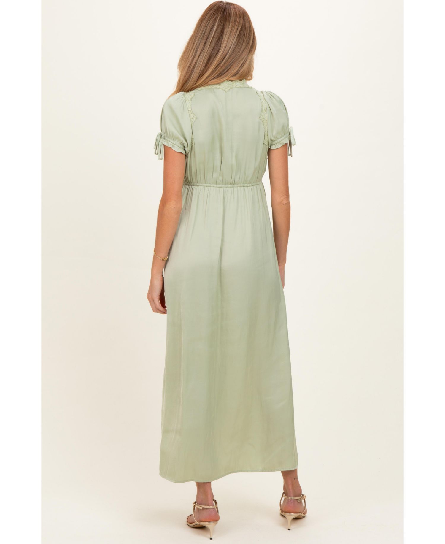 Maternity Satin Lace Detail V-Neck Short-Sleeve Maxi Dress