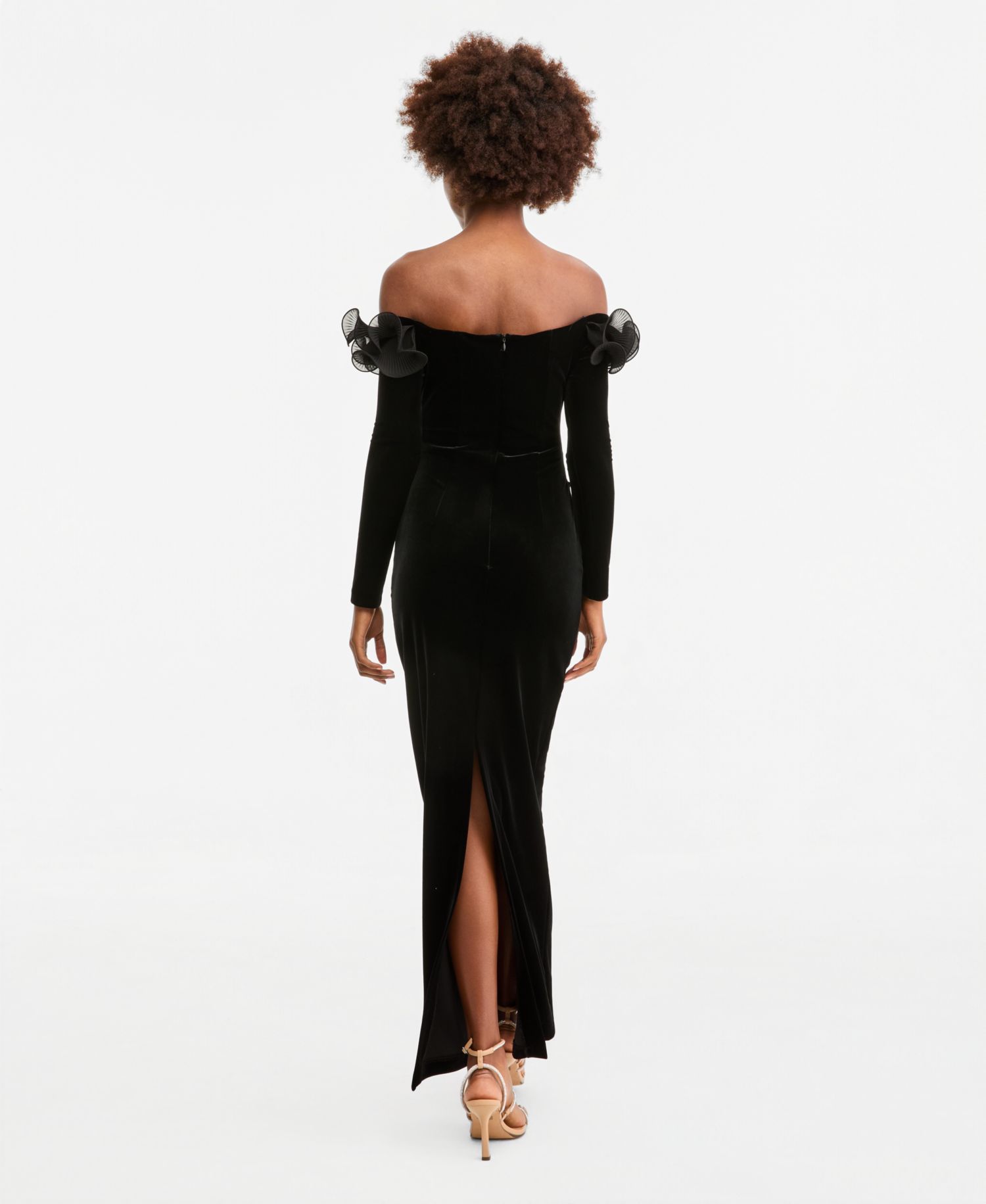Women's Off-the-Shoulder Velvet Ruffled Gown
