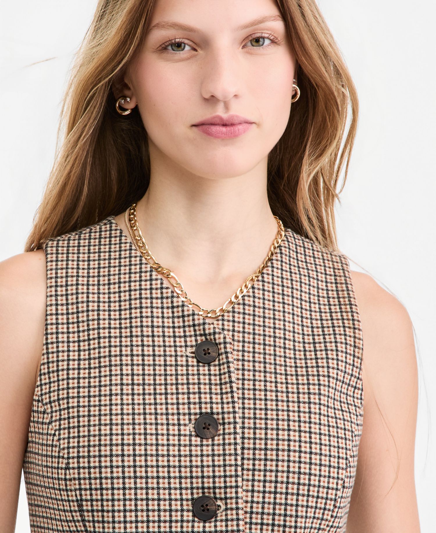 Women's Vivienne Check Longline V-Neck Vest