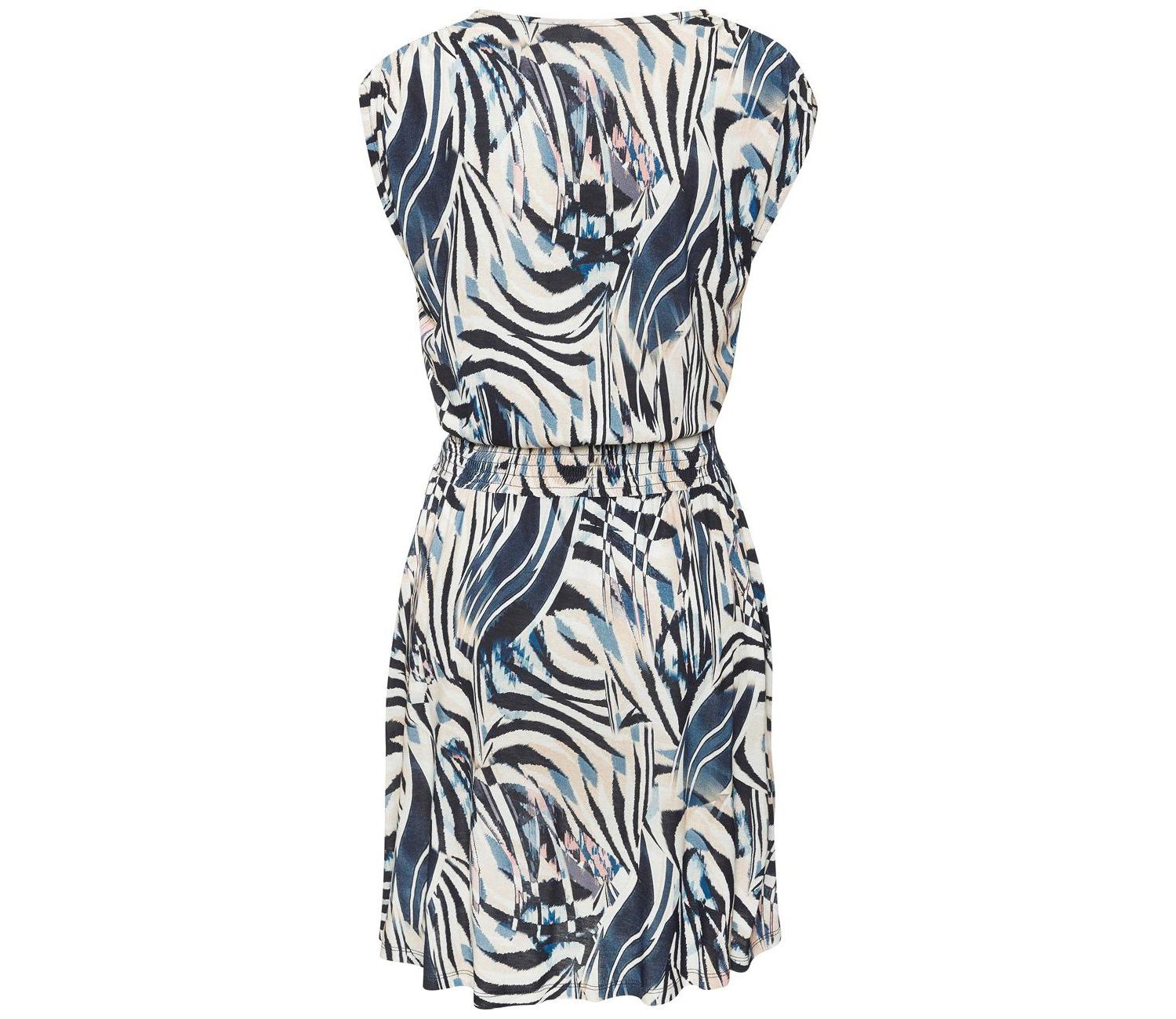 Women's Viscose Printed Smocked Waist A-Line V-Neck Short Dress