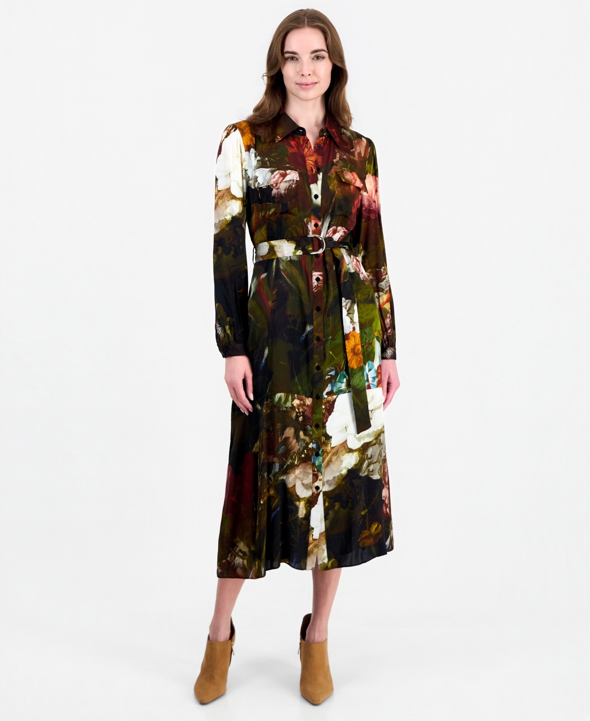Elie Tahari Women's Mika Long-Sleeve Floral-Print Midi Dress