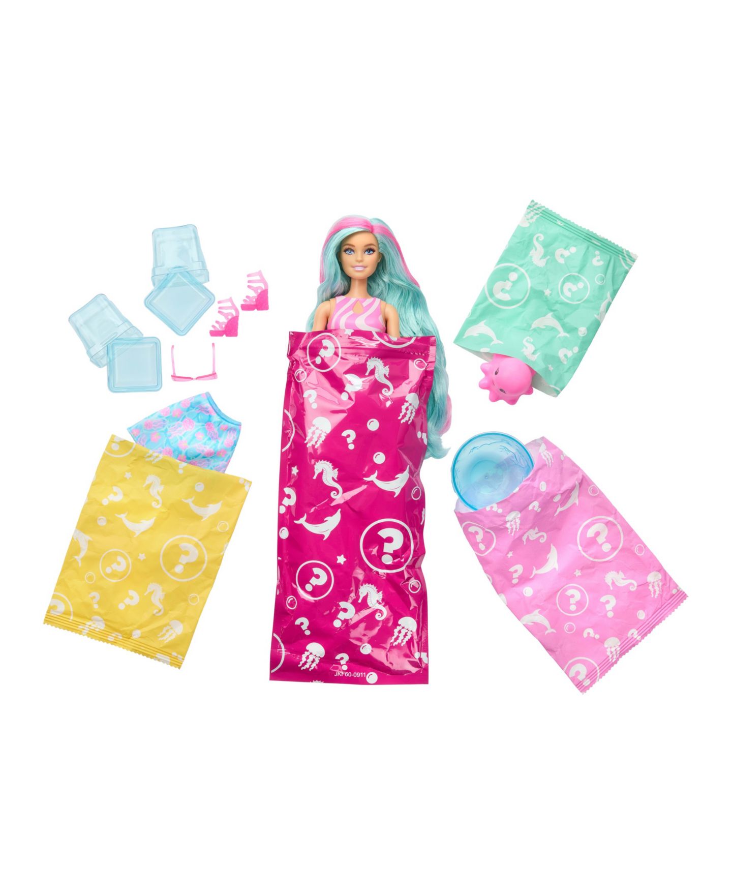 Модная кукла Barbie Pop Reveal Sea Slushy, 12.75", меняет цвет волос, с питомцем — фото 5