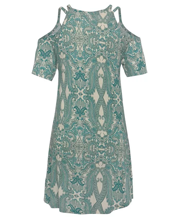 Women's Viscose Printed Cold Shoulder V-Neck Short Dress - thumbnail 5