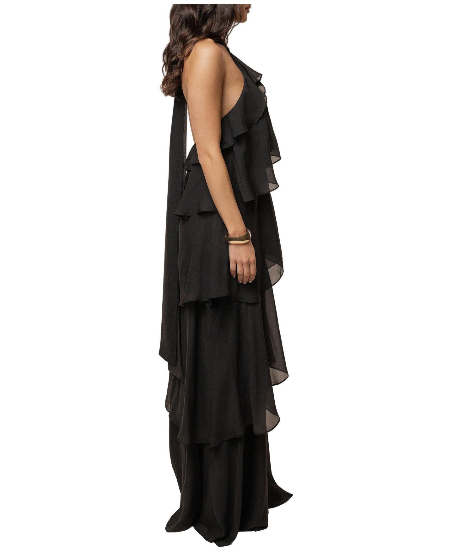 Женское платье JLUXLABEL Head In The Clouds Halter Tiered-Ruffle Wedding Guest Maxi, цвет: Чёрный — фото 2