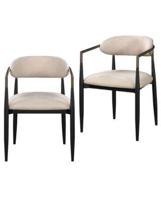Set of Two  Upholstered Fabric Open Back Dining Arm Chairs