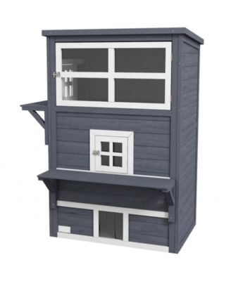 Outdoor 3-Tier Cat House Kitty Shelter with Escape Door