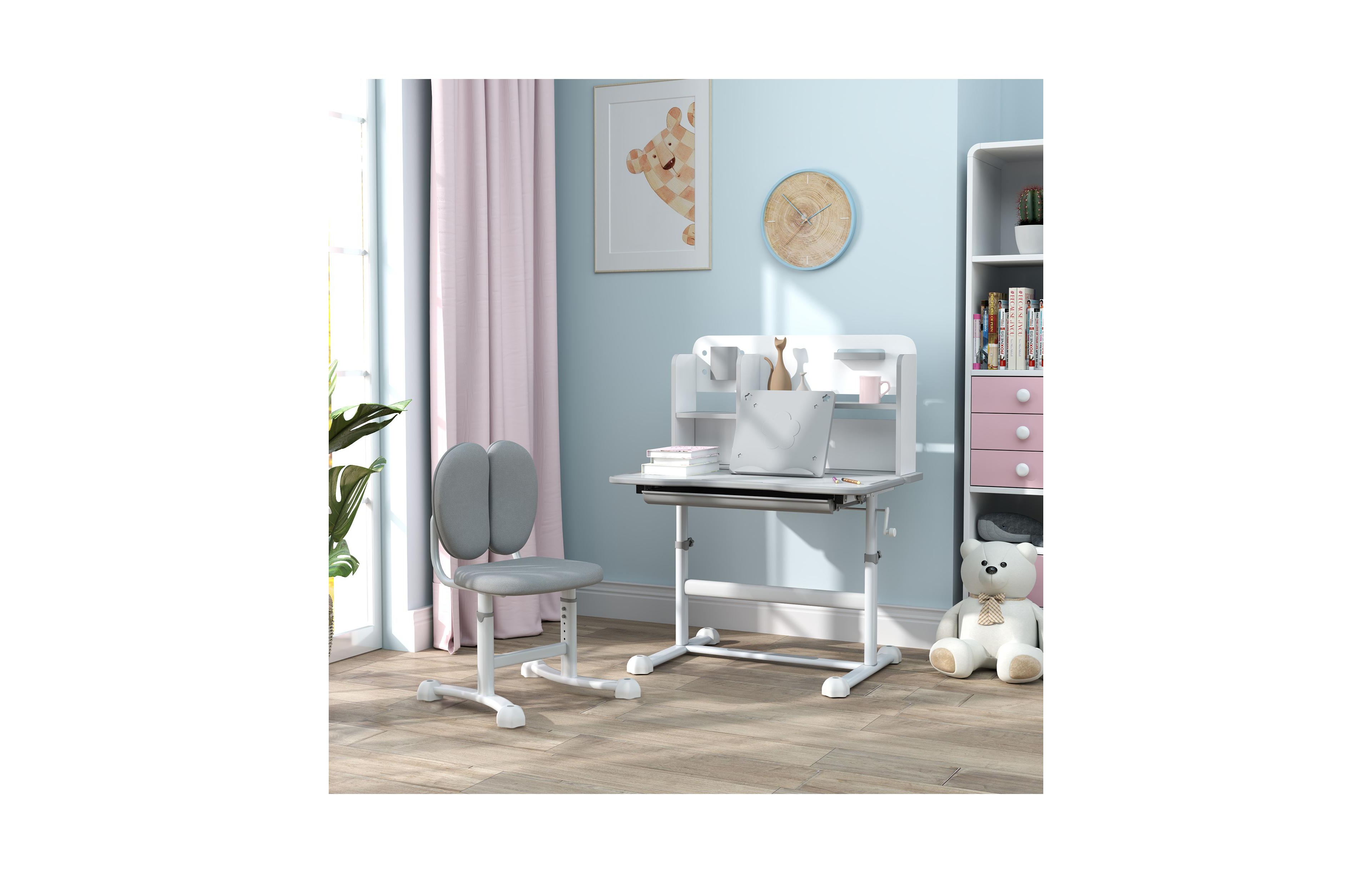 Clihome Kids Study Desk Chair Set Adjustable and Tilt Desktop with Storage Drawer, Book Stand