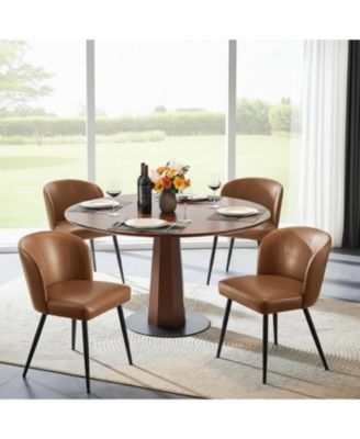 Dining Chairs Upholstered Kitchen Chairs with Faux Leather Cushion Seat and Metal Legs, Mid Century Modern Dining Room Chair