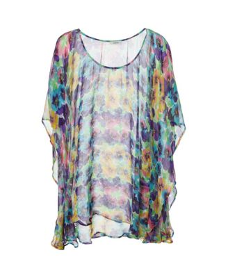 Versace Women's Floral-Print Scoop Neck Silk Kaftan Blouse