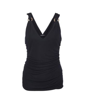 Women's Versace Ruched Crepe Sleeveless Top with Ring Detail