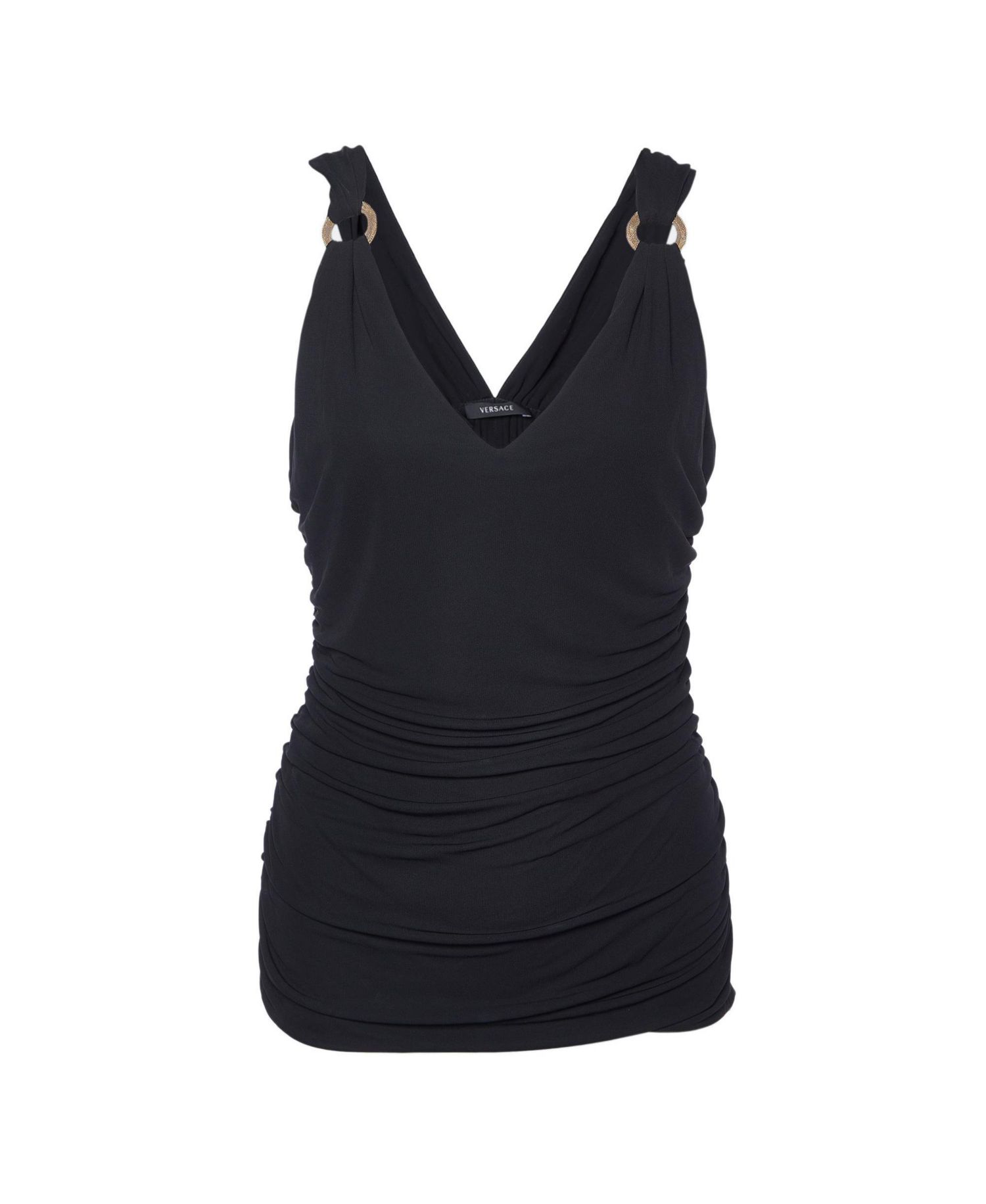 Women's Versace Ruched Crepe Sleeveless Top with Ring Detail