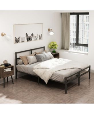 Full Size Foldable Platform Bed Frame with Headboard, Heavy Duty Metal Slats, Noise-Free, No Box Spring Needed