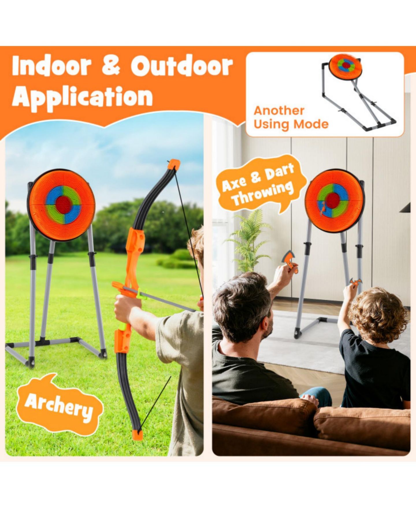 Детские игрушки SUGIFT 4-in-1 Axe Throwing Game Set with Bristle Target, 27.5" x 19.5" x 55", Ages 8+, цвет: Оранжевый — фото 5