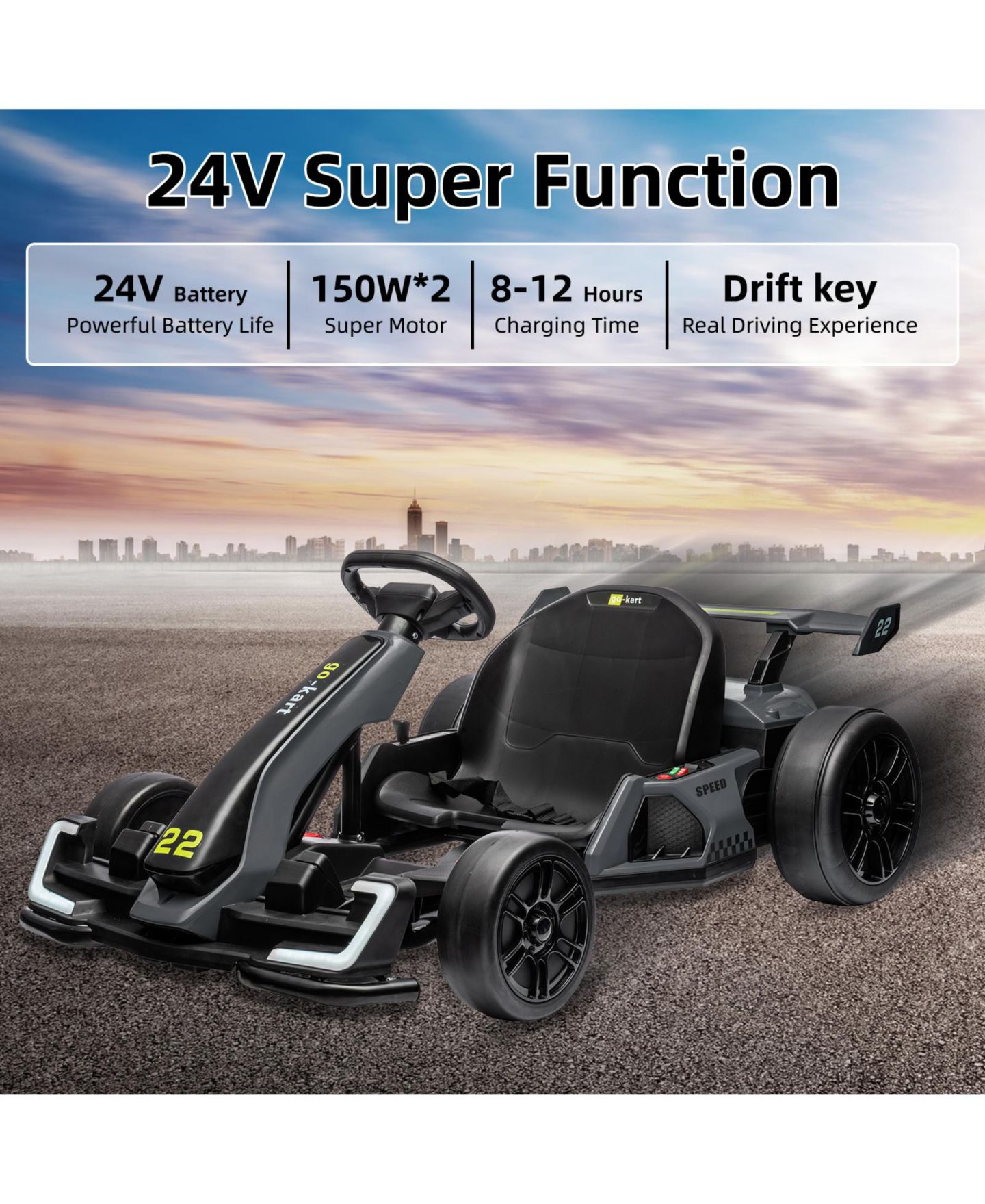 Детская игрушка homfan 24V Electric Go-Kart with Dual Motors, 8 MPH Speed & Adjustable Seat, Ages 5-14 — фото 3