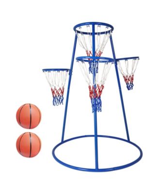 4 Hoop Adjustable Basketball Set, Toddler Sports Toy with 2 Mini Basketballs and Air Pump