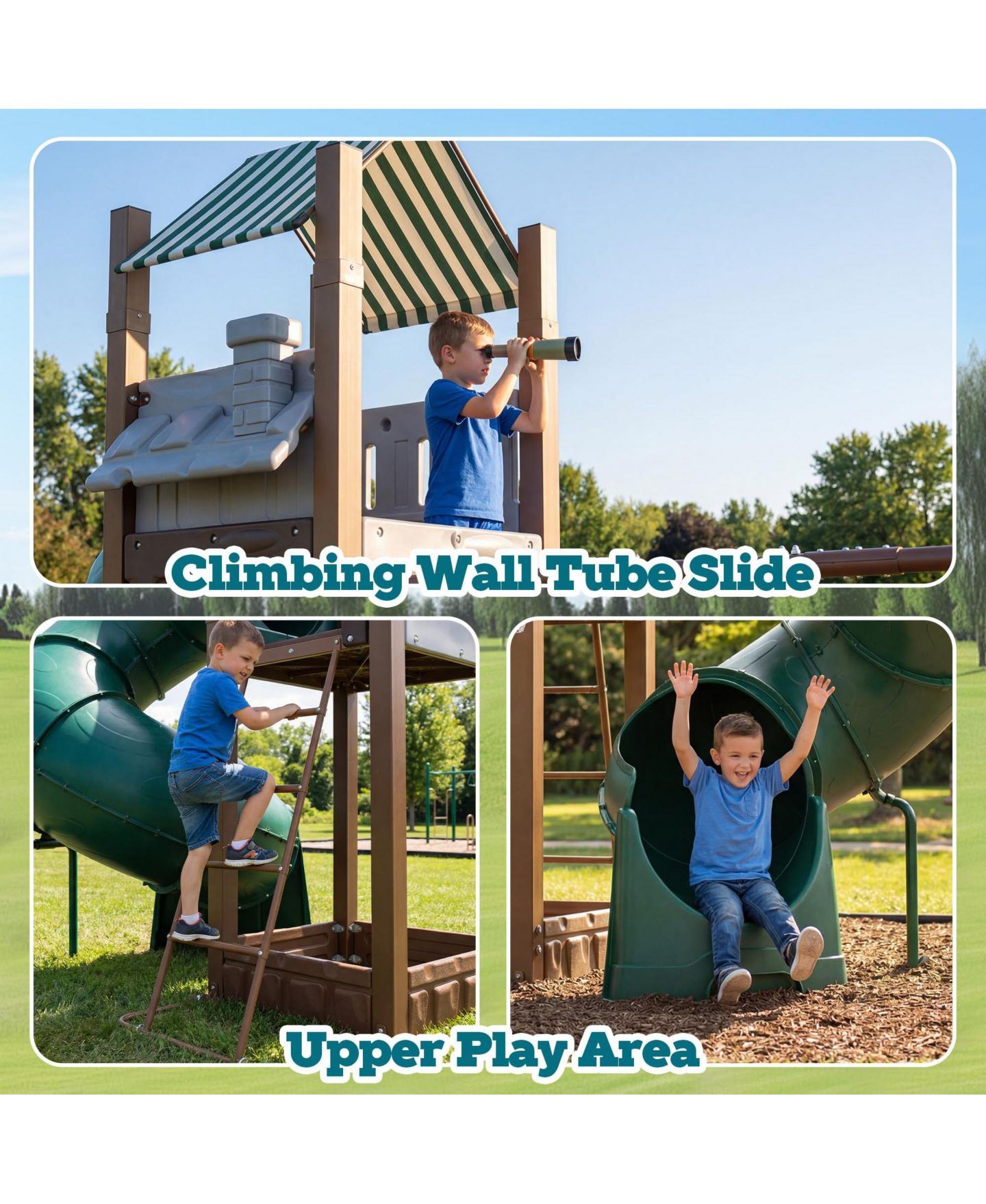 Детские игрушки homfan Swing Set for Backyard, Kids Outdoor Playhouse Equipment with Turbo Tube Slide and Basketball Hoop, цвет: Зелёный — фото 6