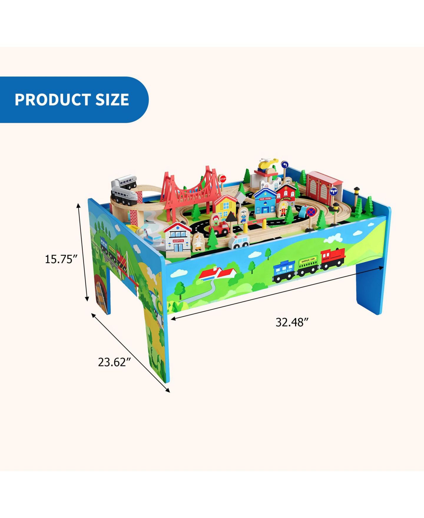 Детские игрушки homfan Train and City 2 in 1 Reversible 80-Piece Wooden Activity Table, Ages 3+ — фото 2