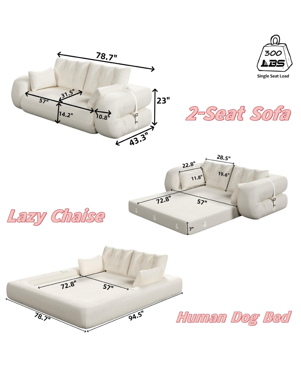 Clihome 78.7" Folding Sleeper, 3-in-1 Convertible Sofa Bed - Teddy Velvet Floor