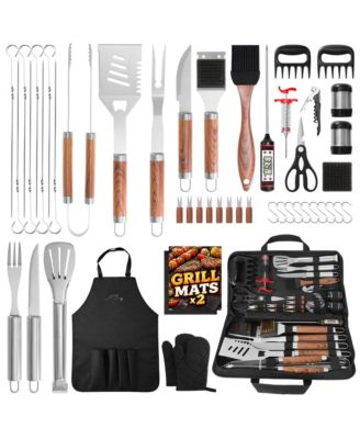 BBQ Grill Tools Set Stainless Steel Accessories Kit with Case Apron Injector Claws Mats Gift for Dad Men