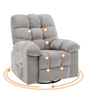 Manual Rocking Recliner with Massage and Heat, Wide Upholstered Chair, High Back, Side Pockets and Footrest for Living Room Bedroom