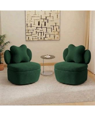 360degree(s) Rotating Accent Chair Set of 2,Teddy Velvet Armchair, Heart Back Upholstered Sofa with Hidden Storage, for Living Room Bedroom