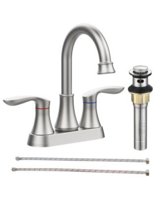 2 Handle 4 Inch Brushed Nickel Bathroom Faucet Vanity Sink Faucet with Pop Up Drain and Supply Hoses