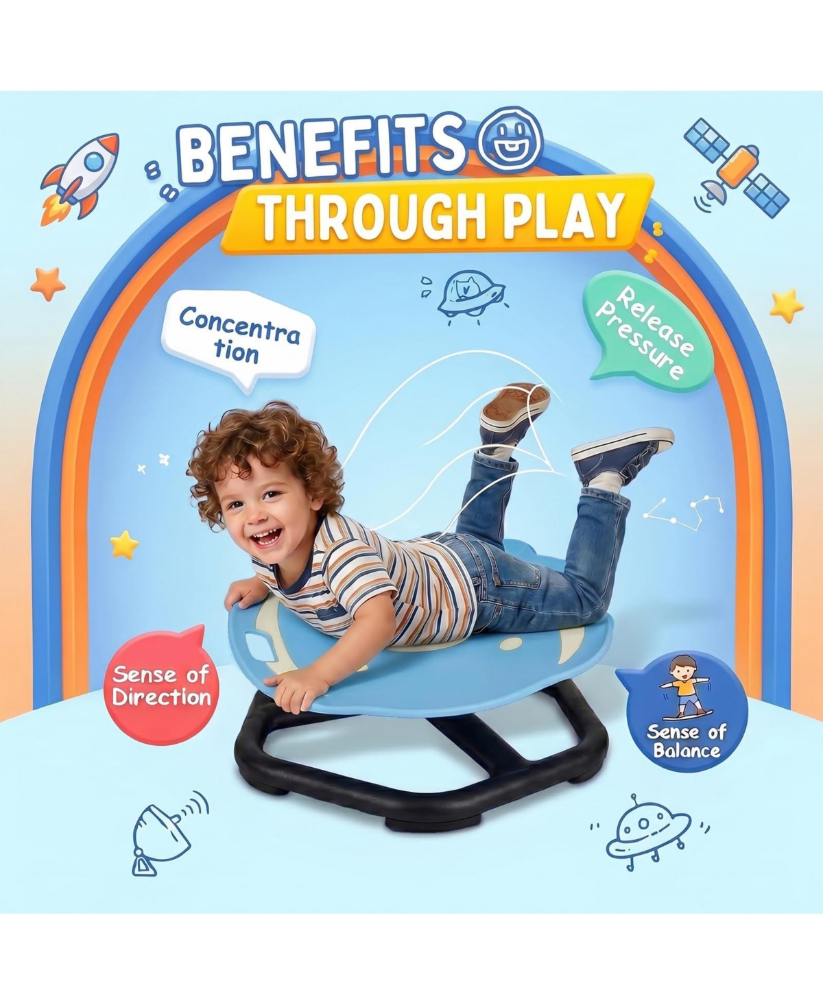 homfan Spinning Sensory Chair, Glow-in-the-Dark Elephant Swivel Seat for Adhd/Autism, Non-Slip, Training Coordination