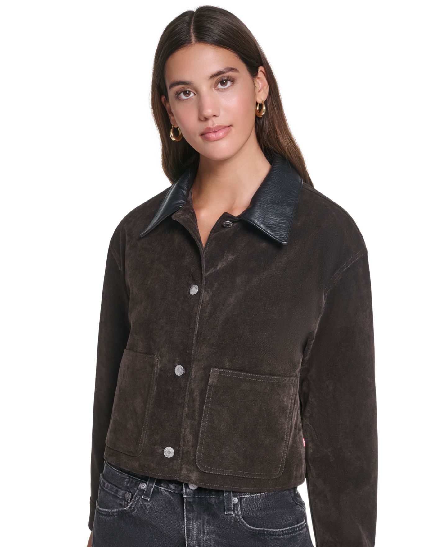 Женская куртка Levi's Cropped Faux-Suede Chore, цвет: Графитовый — фото 1