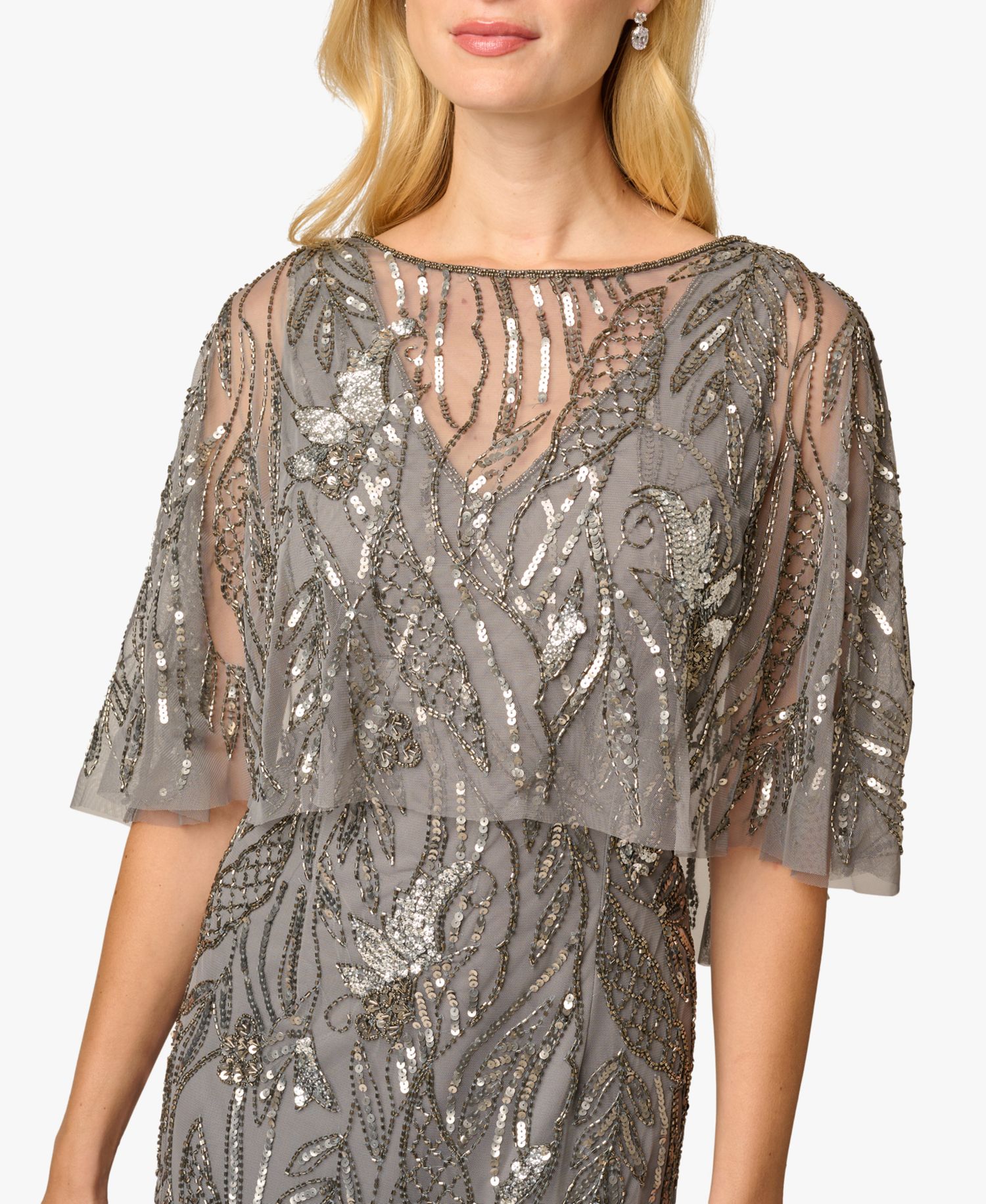 Women's Beaded Cape V-Neck Long Gown