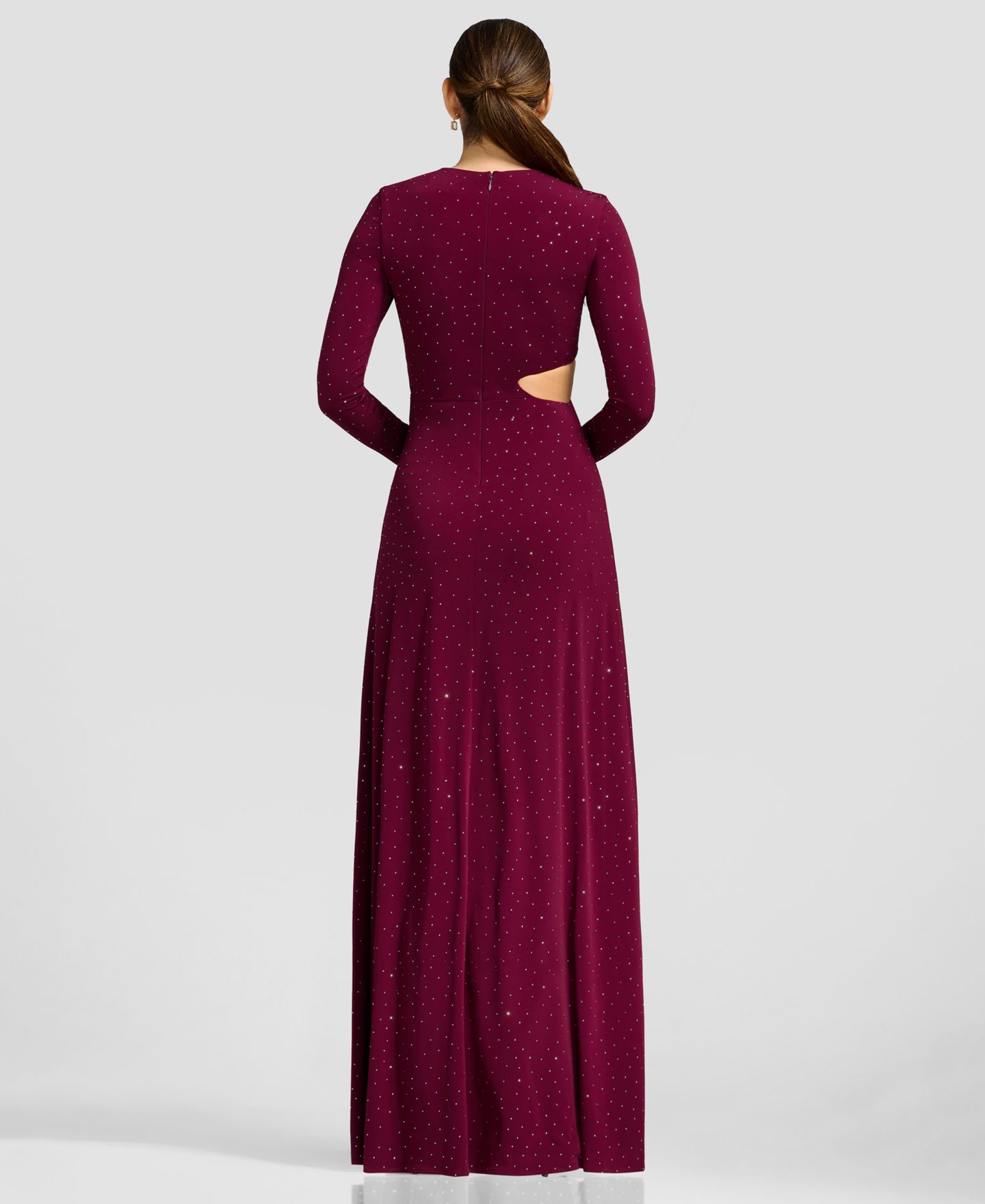 Женское платье Dress the Population Long-Sleeve Gathered Waist with Cutout A-Line, цвет: Тёмный вишнёвый — фото 5