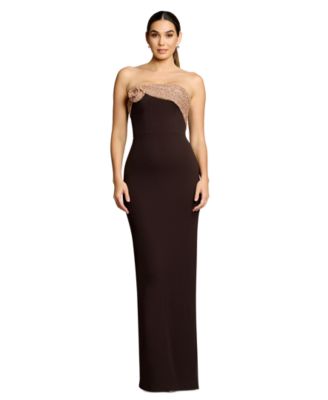 Women's Strapless Rosette-Knot-Draped-Overlay Dress