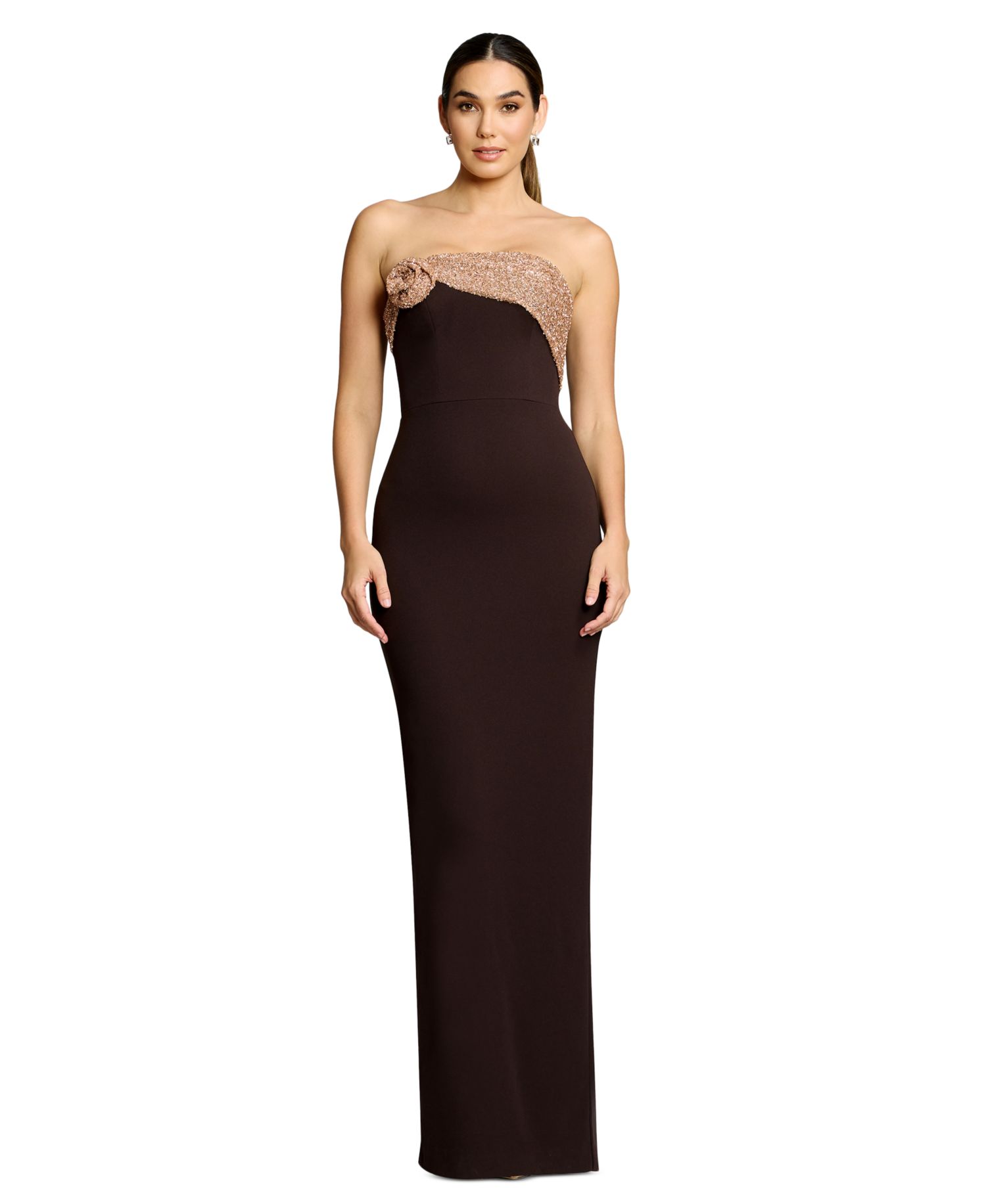 Women's Strapless Rosette-Knot-Draped-Overlay Dress